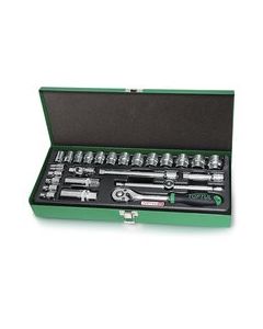 GCAD2501 - Комплект тресчотка и вложки 3/8“, 25 бр., метална кутия